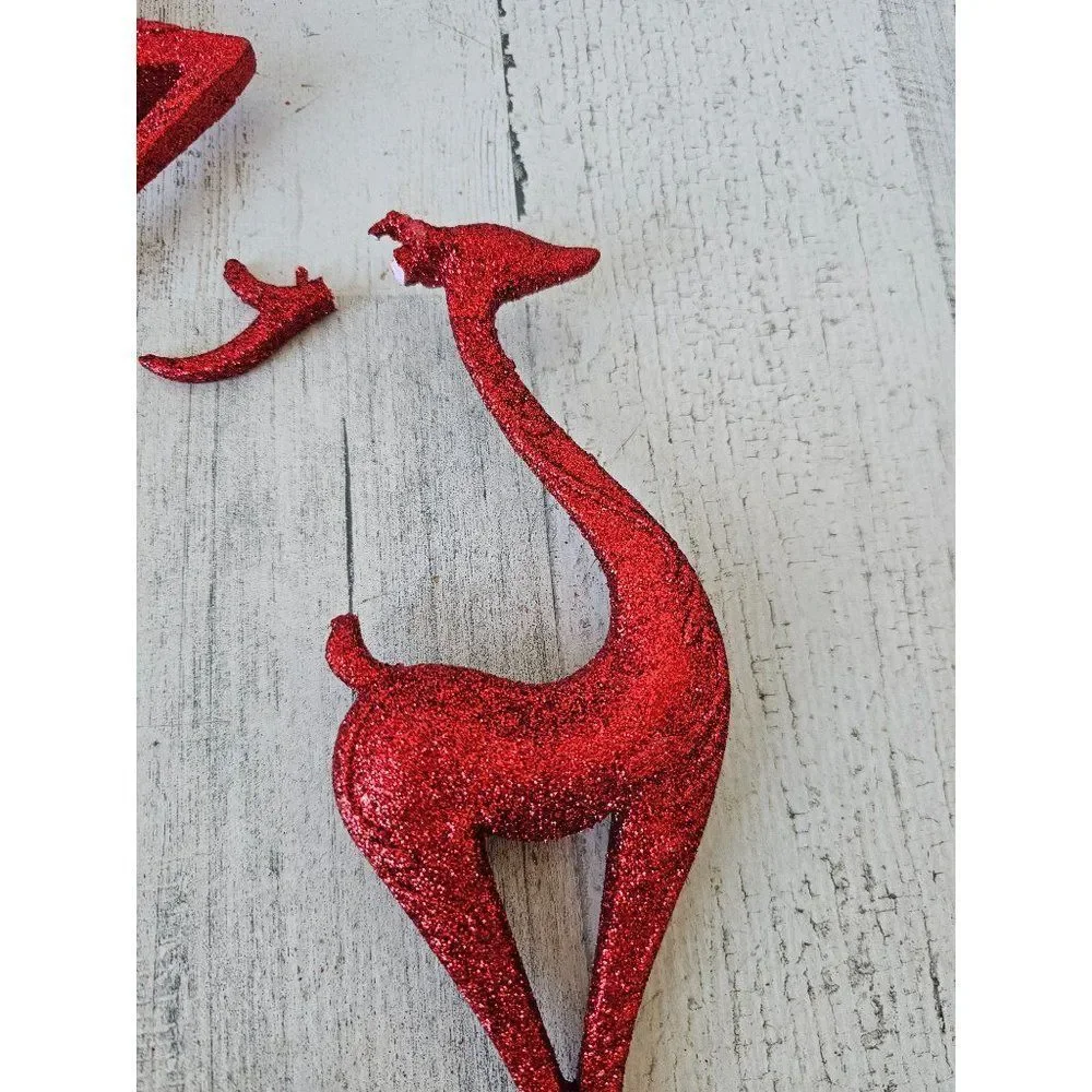 Red glitter large reindeer‎ ornament decor Xmas set tree